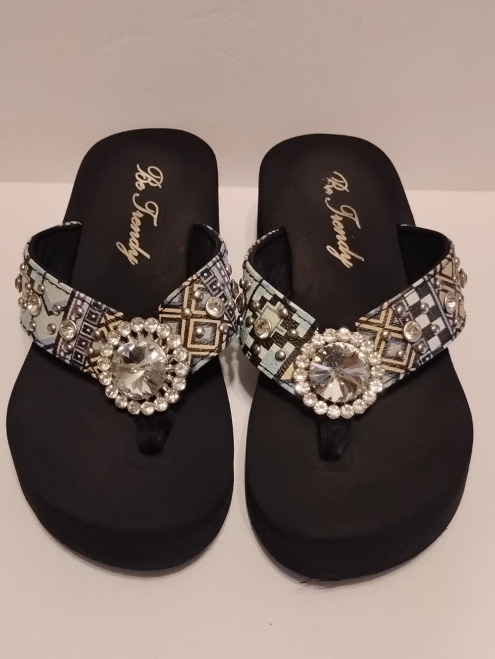 Z-051 Black Embellished Women's Flip Flop Sandals